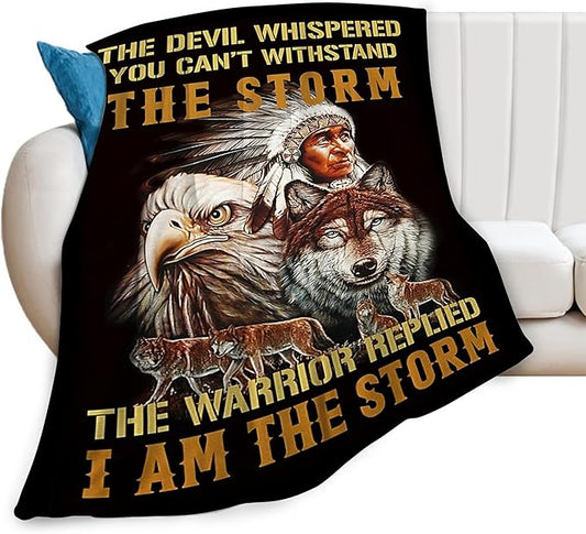 Native American Indian Wolf Eagle Throw Blanket for Men, Women, Kids - Soft, Warm, Cozy Fleece Blanket for Couch, Sofa, Bed - 50"x40"