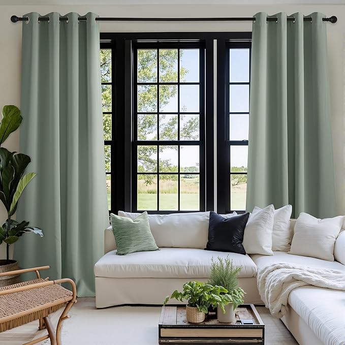 NICETOWN Sage Green Room Darkening Curtains 45 Inches Long 2 Panels for Living Room, Bedroom, Nursery Summer Thermal Insulated Blackout Drapes Grommet Noise Reducing Window Treatment, W40
