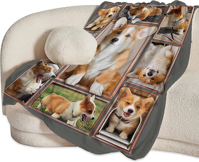 Jerkboo Corgi Blanket Throw - Cute Dog Gifts for Girls, Women, Kids, Adults - Soft Warm Cozy Fleece Blanket for Couch, Sofa, Bed 60"x50"