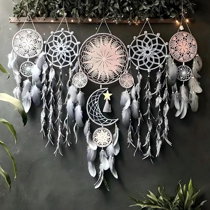 Dream Catcher Wall Decor,Large Boho Dream Catcher with Luxurious Feathers & Beads, Handmade Wall Hanging for Bedroom, Nursery, Living Room, Gift Ready for Girls & Adults (Floral)