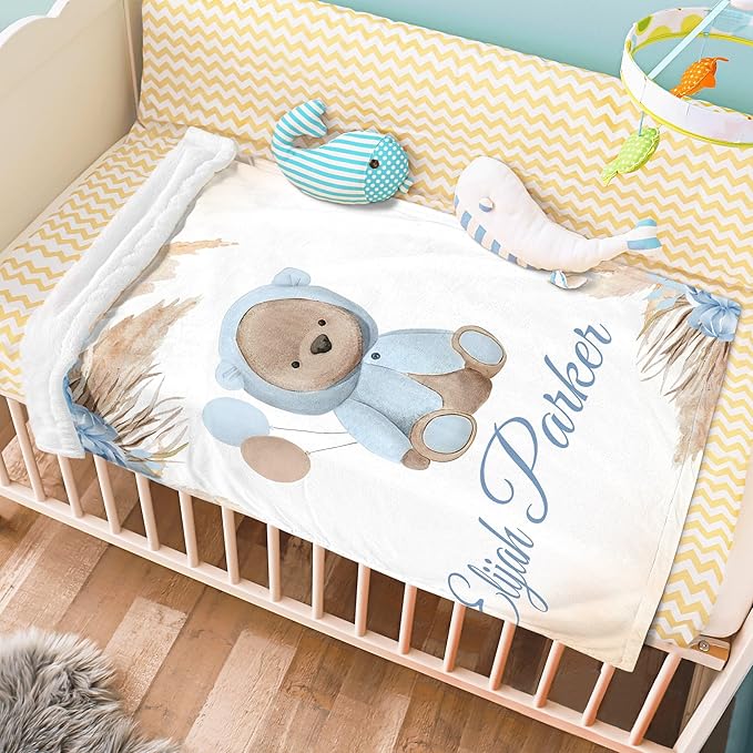J&SBGFT Personalized Baby Blanket for Boys, Custom Name Blanket for Toddlers Kids Nursery Stroller Crib Decor Throw, 30"x40", Color 10