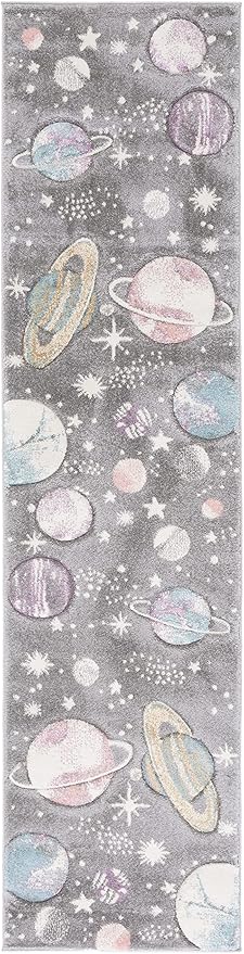 SAFAVIEH Carousel Kids Collection Runner Rug - 2' x 8', Grey & Lavender, Non-Shedding & Easy Care, Ideal for High Traffic Areas for Boys & Girls in Playroom, Nursery, Bedroom (CRK103F)