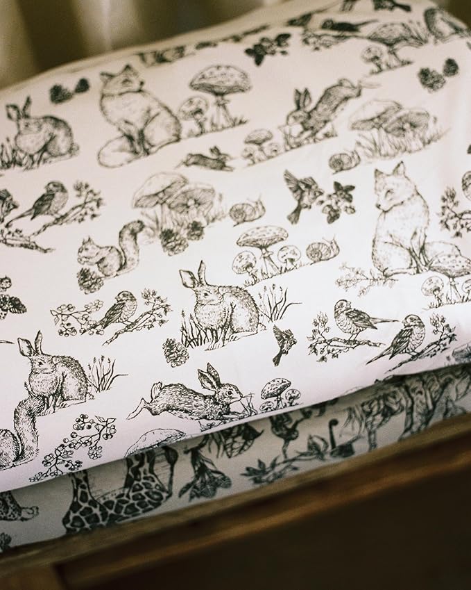 Oilo Baby Blanket, Luxury Plush Chenille Backing & Organic Cotton Jersey Print, Double Layered, 30" x 40", Rolled Jersey Edge Trim, Infant & Toddler Size, Heirloom Organic Collection, Woodland Animals