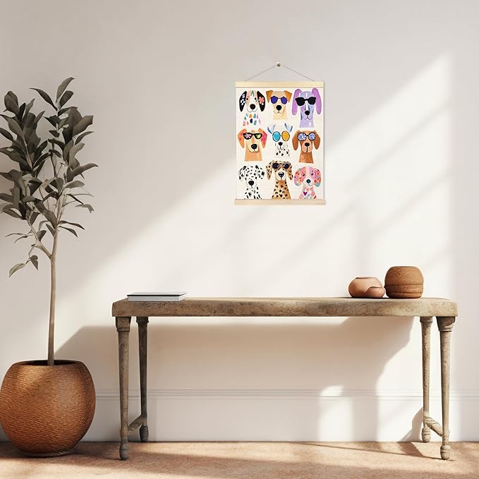 BESERH Colorful Dogs Wall Art Posters, Dog Room Wall Decor, Dog Lover Gifts for Women Men, Trendy Cute Spot Puppy Canvas Prints Artwork Framed for Home Kids Bedroom Nursery, 12x16 Inch