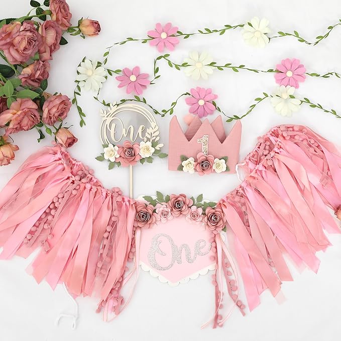 Wildflower 1st High Chair Banner Birthday Party Decorations For Girl Flower One 1st Birthday Decoration
