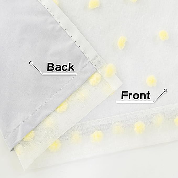 MYSKY HOME 100% Blackout Curtains for Girls Kids Bedroom Thermal Insulated 84 Inch Length Nursery Curtains 2 Panels Grommet Light Filtering Yellow Pom Pom Sheer Drapes for Dining Room, 52W x 84L