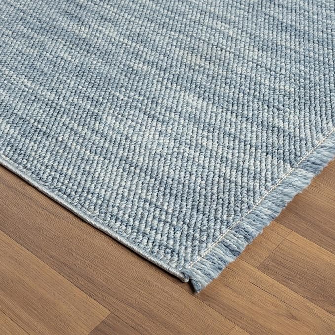 LUXE WEAVERS Solid Machine Woven Blue 9x12 Area Rug, Indoor Stain-Resistant Carpet