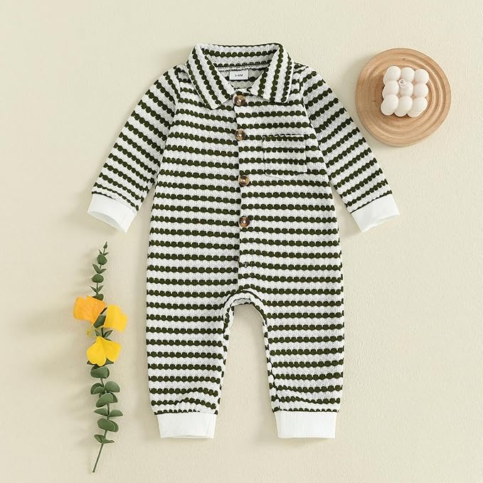 Thorn Tree Baby Boys Clothes Infant Knit Romper Long Sleeve Newborn Outfits Button Closure Onesie Turn Down Collar Jumpsuit