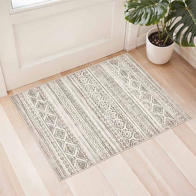 Area Rugs for Living Room Washable Living Room Rug Soft Neutral Indoor Floor Carpet Non-Slip Stain Resistant Modern Boho Rugs for Bedroom Dining Room Kids Room Nursery Office Home Dark Brown