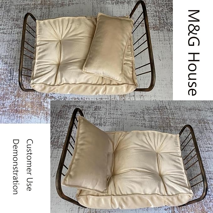 M&G House Newborn Photography Props Mattress Pillow Photography Accessories Baby Photoshoot Props Bed Mattress Bed Mat(Beige White)