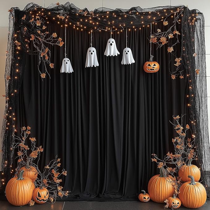 Black Backdrop Curtains for Wedding Parties, 10x10FT Wrinkle Free Photo Backdrop Curtains for Wedding Birthday Party Baby Shower, Fabric Drape with Rod Pockets 5ft x10ft, 2 Panels