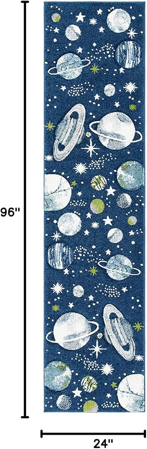 SAFAVIEH Carousel Kids Collection Runner Rug - 2' x 8', Navy & Ivory, Non-Shedding & Easy Care, Ideal for High Traffic Areas for Boys & Girls in Playroom, Nursery, Bedroom (CRK103N)