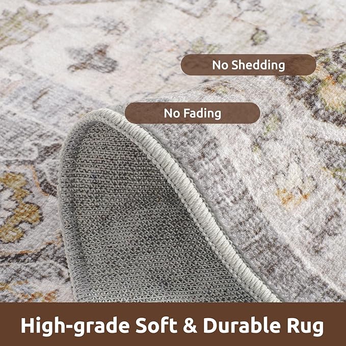 AMOAMI-4X6 Area Rugs for Living Room -Soft Vintage Bedroom Rugs-Non Slip Washable Rug-Throw for Living Room Bedroom Bedside Dining Room Office Grey