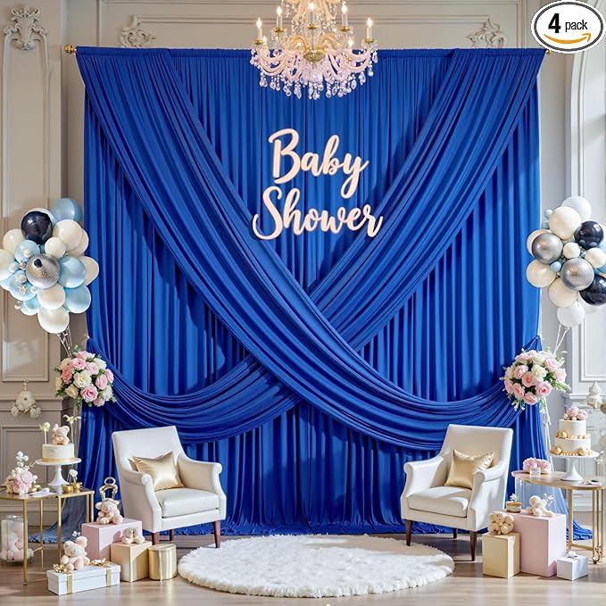 20×12ft Wrinkle Free Royal Blue Backdrop Curtain for Wedding Parties, 4 Panels 5×12ft Long Soft Silky Polyester Backdrop Drapes Photo Back Drop Curtains for Jungle Party Photography Background Cloth