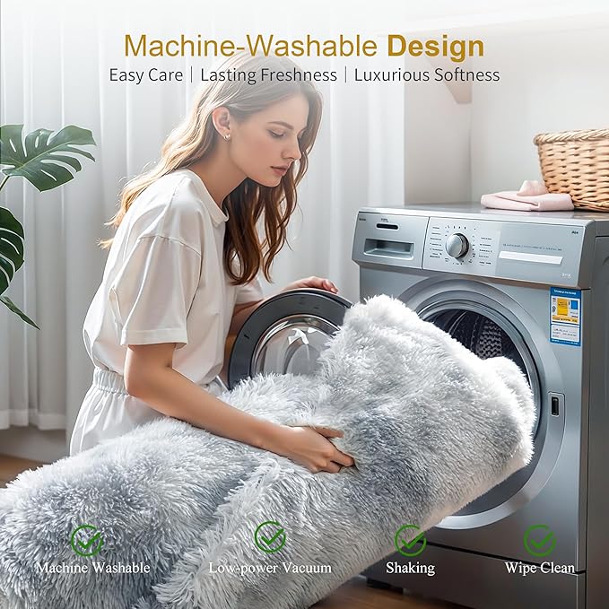 Thick Area Rug Light Grey Fluffy Shag 3x5 for Bedroom, Soft Plush Fuzzy Shaggy Carpet, Thickened Washable Non Slip Cozy Furry Rugs for Living Room, Kids Baby Nursery Dorm, Tie-Dye Gray