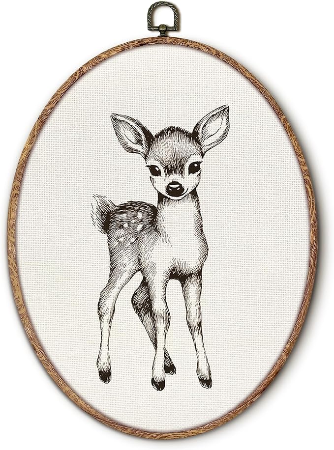 Vintage Deer Oval Wall Art Framed, Cottagecore Deer Oval Wall Decor, Retro Animal Farmhouse Hanging Canvas Prints Wall Sculptures for Home Nursery Bedroom Decor, 8.5x11.5 Inch