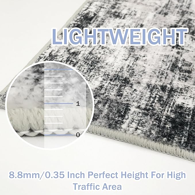 IOHOUZE Abstract Area Rug 3x5 Ft Washable Rugs for Entryway Indoor, Non Slip Kitchen Rug Printed Faux Wool Throw Rugs, Indoor Door Mat for Door Entrance Foyer Living Room, Black Grey