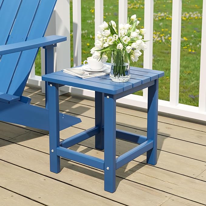 UDPATIO Small Side Table, 16x16x17.8 in, Blue, Adirondack Table, Indoor & Outdoor Use