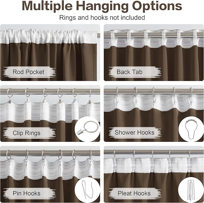 DUALIFE Blackout Curtains/Drapes 120 Inches Long, Light Blocking Privacy Draperies,52 inches by 120 inch,2 Panels,Brown