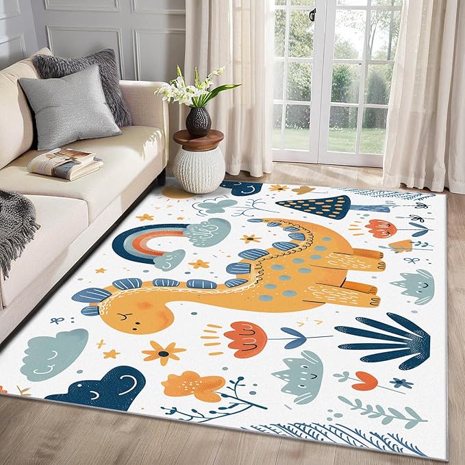 Dinosaur Rug for Nursery - Cartoon Dino Area Rug 4x5, Boys Cute Animal Rugs for Living Room Bedroom, Kids Baby Playroom Carpet - Washable Non Slip Non Shedding, Dinosaur Home Decor & Gifts