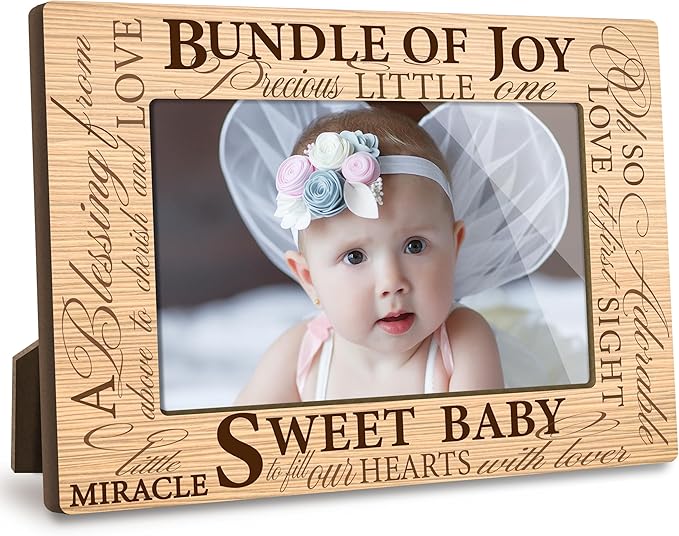 First Christmas Baby Picture Frame - Sweet Baby Gender Reveal Decorations and Baptism Gifts for New Mom Grandparent Pregnancy Announcement Newborn Nursery 4 X 6 Inch Picture Frame - A09