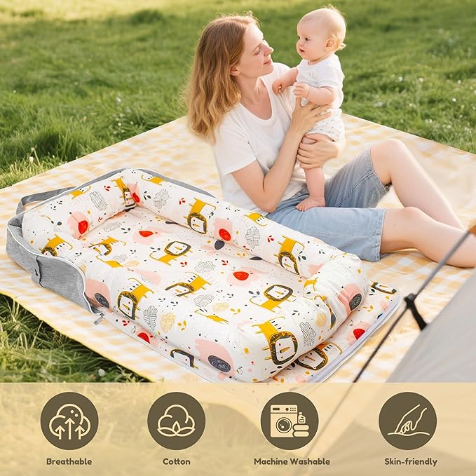 Baby Lounger & Nest for Newborn 0-24 Months, Baby Nest Supervised Breathable Cotton for Newborn, Newborn Essentials Gifts, Breathable Portable Infant Lounnger for Travel and Home(Animal)