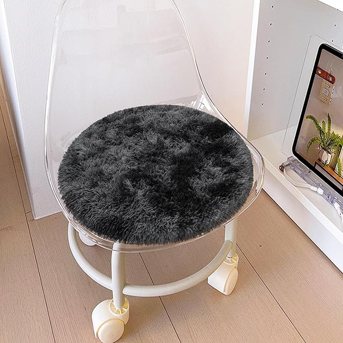 2 ft Small Black and Grey Round Rug for Bedroom,Tie Dyed Soft Shaggy Circle Rug Fluffy Plush Round Carpet for Kids Girls Boys Room Baby Nursery Living Room Playroom Home Décor Washable