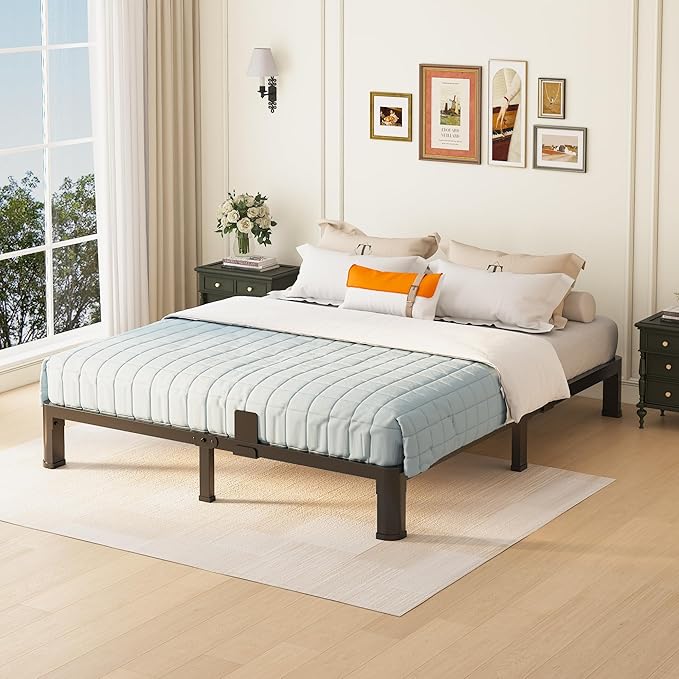 6 inch King Size Bed Frame with Round Corner Legs Mattress Slide Stopper,Low Profile Heavy Duty Metal Platform,Steel Slat Support,No Box Spring Needed,Easy Assembly,Noise Free