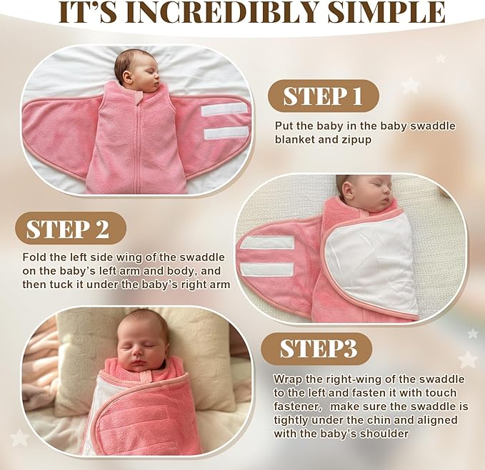 Furry Newborn Swaddle Sleep Bag for 3-6 Months Winter Warm Plush Baby Sleeping Bag Tog 2.5 Golden Mink Wearable Blanket with Adjustable Wrap for Infant Baby Shower New Parents Gift, Pink