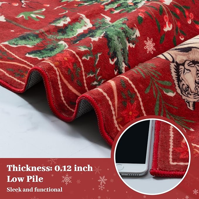 OJIA Christmas Area Rug 8x10 Red Animal Living Room Carpet Bedroom Throw Rug, Holiday Washable Rugs Non-Slip Soft Low Pile Kids Nursery Rug Large Carpet for Playroom Dining Room Home Decor