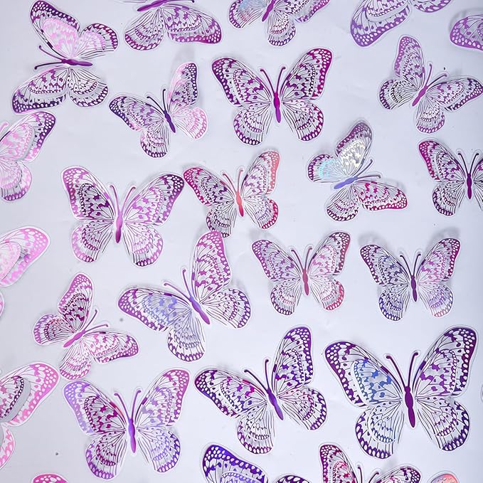 36PCS Butterfly Wall Decals - Purple Butterflys Stickers Mural Wall Decor Home Decor Kids Room Bedroom Decor Living Room Decor, Removable Reusable Stickers