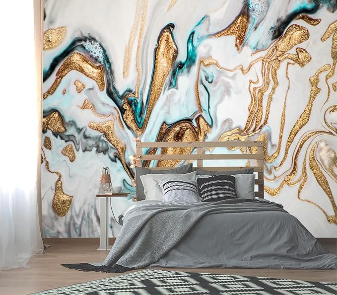 XMPMBM-Gold Quicksilver Marble Fabric Wallpaper Abstraction Art Textured Living Room Bedroom Bathroom Wall Mural-W 176" X H 113"（138 Square Foot）