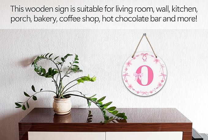 Monogram Round Sign For Front Door, Cherry Bow Theme Sign For Porch Art Wall Door, Initial Signs Hanging Ornament For Indoor Outdoor, Decorations Gifts For Four Seasons Rustic Home Kitchen, O, A15