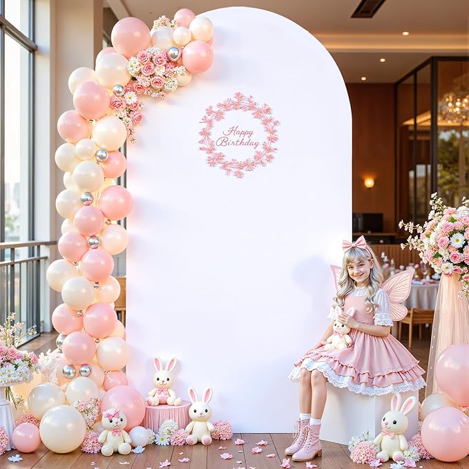 White Arch Backdrop Cover 7.2FT Fitted Polyester Arch Covers Stretchy Backdrop for Wedding Birthday Party Decoration Baby Shower Banquet Ceremony