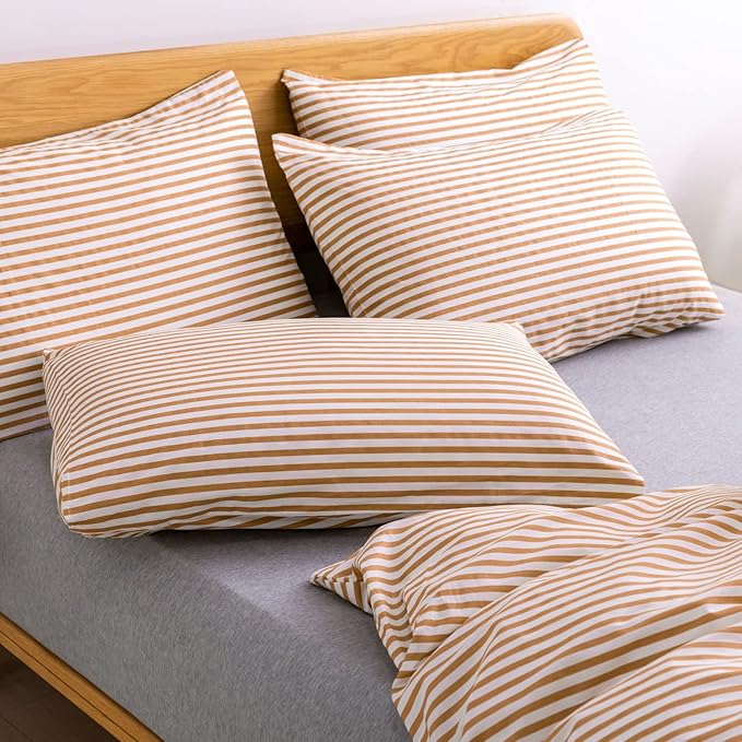 JELLYMONI Queen Duvet Cover Set, Cotton Duvet Cover 3 Pieces with Zipper Closure, 1 Duvet Cover and 2 Pillowcase s(White with Rust Striped)