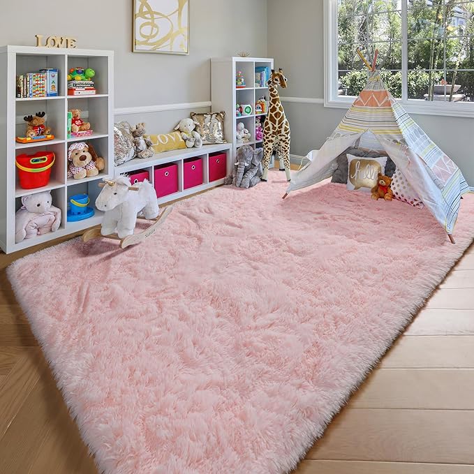 ONASAR Pink Rugs for Bedroom Girls, Fluffy 4x6 Soft Plush Fuzzy Shaggy Kids Area Rug, Washable Cute Indoor Floor Carpet for Teen Boys Dorm Nursery Bedside Home Living Room Decor Aesthetic