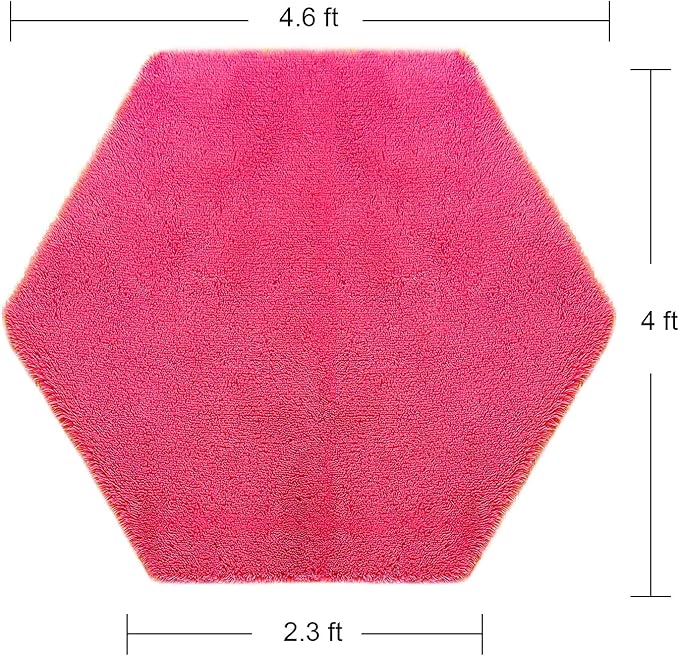 junovo Ultra Soft Rug for Nursery Children Room Baby Room Home Decor Dormitory Hexagon Carpet for Playhouse Princess Tent Kids Play Castle, Diameter 4.6 ft, Hot-Pink
