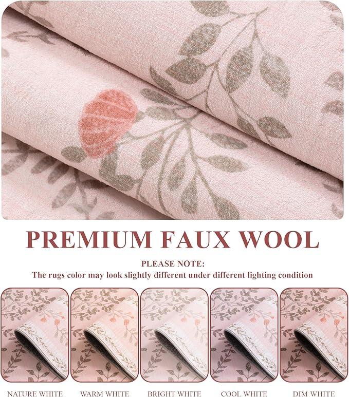 YIHOUSE 8x10 Washable Rug for Living Room, Pink Floral Rugs for Bedroom Boho Area Rug Non Slip Ultra-Thin Large Rug for Kids Playroom, Classroom, Girls Dorm, Nursery, Pink Multi