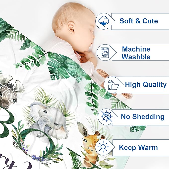 J&SBGFT Personalized Baby Blanket for Boys, Custom With Name, Receiving for Toddlers Kids Nursery Stroller Crib Decor Throw 30"x40", Color16