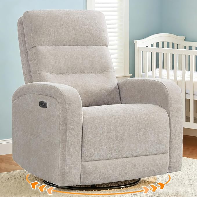 Power Rocker Recliner Glider for Nursery with USB, Electric Swivel Rocker Recliner Chair for Living Room, Upholstered Recliner Chairs for Adults, Chenille Camel
