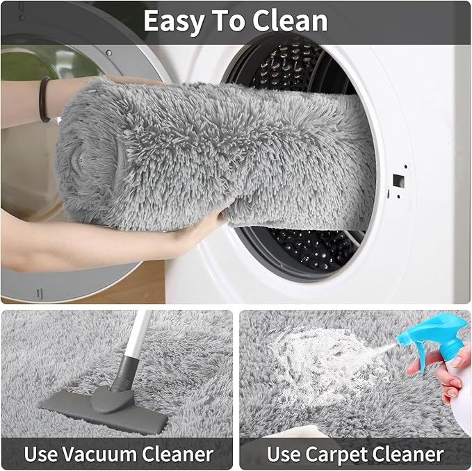 Merelax Soft Area Rug - Fluffy Living Room Bedroom Decor, 2x8 Runner for Hallway, Shag Furry Bedside Rug Indoor Accent Floor Carpet, Non-Slip Plush for Nursery Kids Room Dorm, Grey