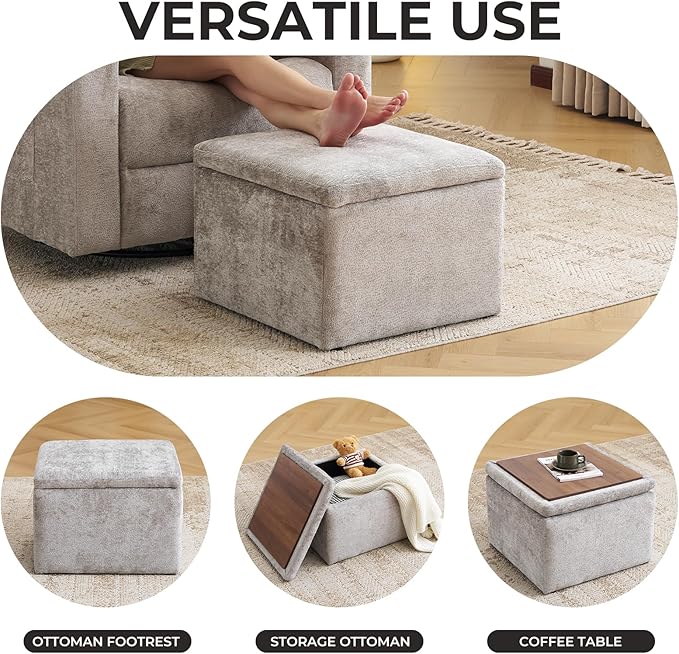 Oversized Power Recliner Chair Swivel Glider with Massage and Heat, Swivel Rocker Recliner with Adjustable Armrests, 26" Wide Nursery Chair with Storage Ottoman, Rocker Nursery Recliner, Light Grey