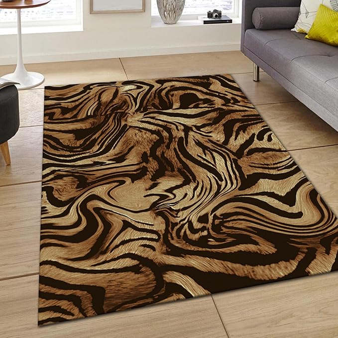 Tiger Print Area Rug4x6ft,Skin Print Pattern Large Animal Skin Fur Luxury Soft Simulation Tiger Hide Rug, Non-Slip Low Pile Indoor Mats Modern Home Decor Living Room Carpet