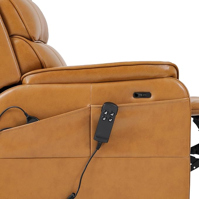 DYNOX 400 LBS Big & Tall Power Lift Recliner Chair for Elderly, Oversized Wide Dual Motor Lay Flat Infinite Positions Recliner with Heat, Massage & USB Charging Port (9298W,Genuine Leather,Camel)