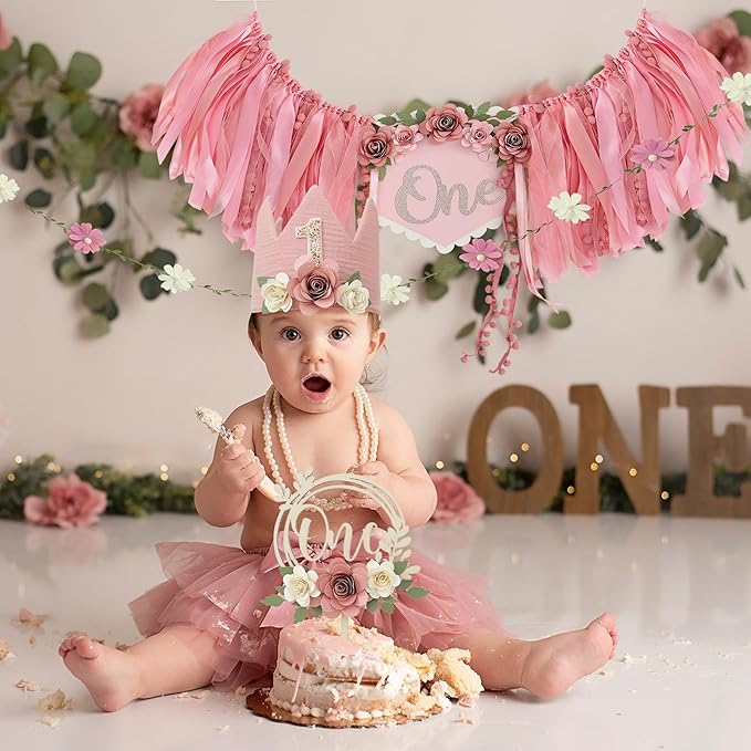 Wildflower 1st High Chair Banner Birthday Party Decorations For Girl Flower One 1st Birthday Decoration