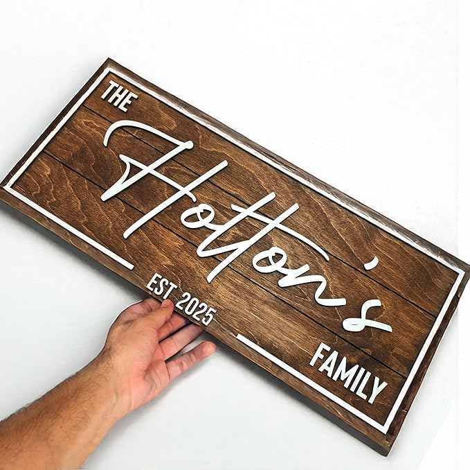 Personalized Custom Wood Name Sign for Home, Office, Nursery, Wedding, Baby Shower (Art Deco, Walnut, Large)