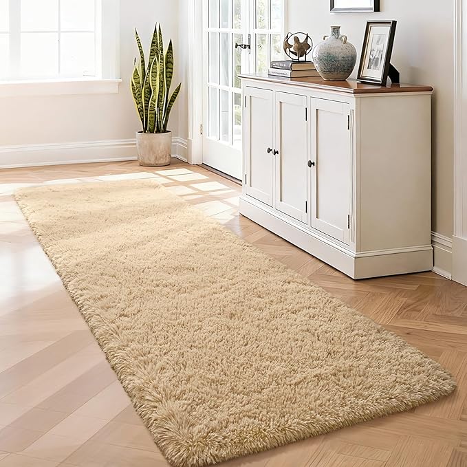 Merelax Soft Fluffy Rugs for Bedroom Living Room, 2x6 Hallway Runner Rugs, Furry Shag Bedside Area Rug Indoor Accent Floor Carpet, Plush Fuzzy Rug for Dorm Nursery Kids Room Decor, Beige