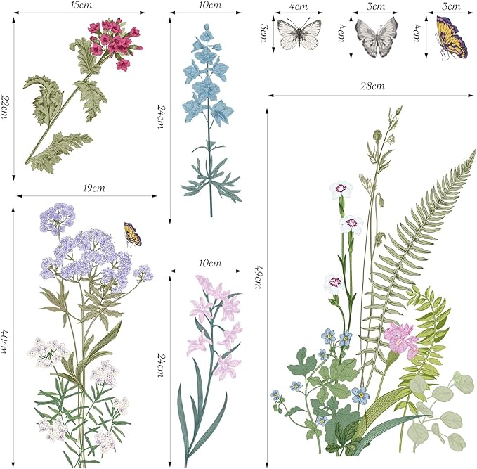 SHUCHING Colorful Wildflower Wall Decals Peel and Stick, Vinyl Olive Green Grass Wall Sticker, Wall Decor Art Home Decor for Living Room Girl Bedroom