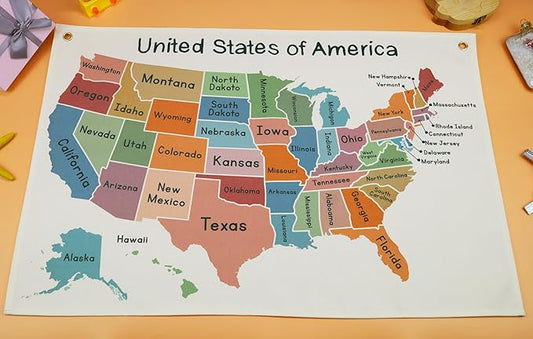 Map Theme Education Rectangular Banner-Flag Wall Sign Decor for Baby Toddler Boy Girl Kids Teen,Classroom Homeschool Nursery Reading Room Teacher Office Decor-Baby Shower Birthday Christmas Gift