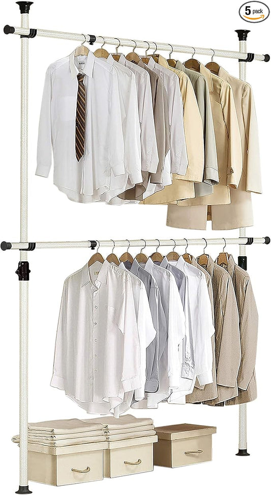 PRINCE HANGER Heavy Duty Adjustable Garment Rack – One Touch System for Easy Assembly, 352 LBS Load Capacity, Freestanding Metal Wardrobe Closet Rack Ivory (Width Adjustable, PHUS-0023)
